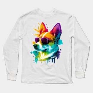 Colourful Cool Corgi Dog with Sunglasses Long Sleeve T-Shirt